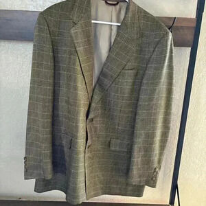 Vintage Hart Schaffner & Marx Brown Plaid Wool Suit Blazer Size 44L